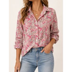Coldwater Creek Floral Button Up Blouse Pink Cottagecore Romantic Women S NWOT